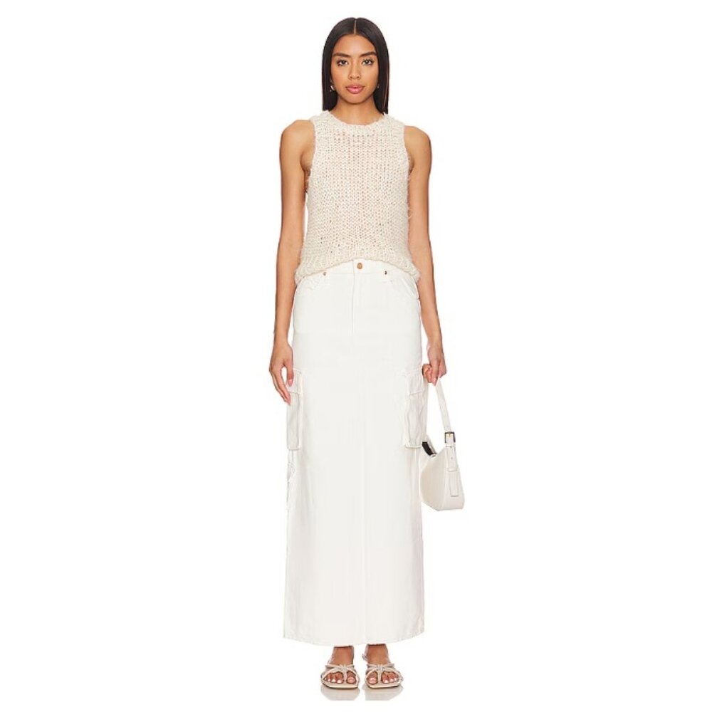 NWT Mother Snacks The Fun Dip Cargo Maxi Skirt, Natural Denim Cream | 30